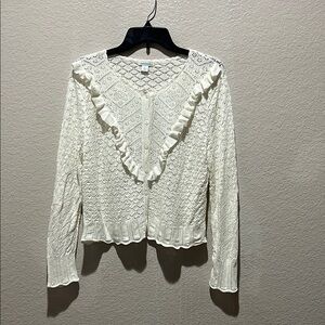 Sundance Crochet Cardigan‎ Sweater Knitted Linen Blend Size L Off White Boho